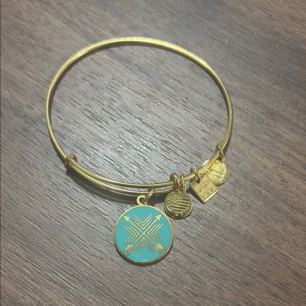 Alex and Ani Gold and Turquoise Charm Bangle